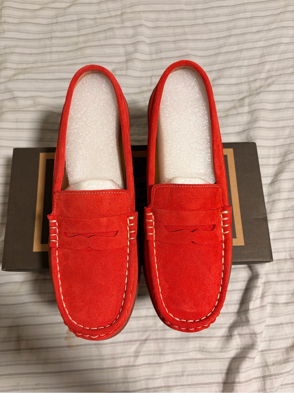 Women's Red Suede Moccasin Loafers - Classic Slip-On Comfort